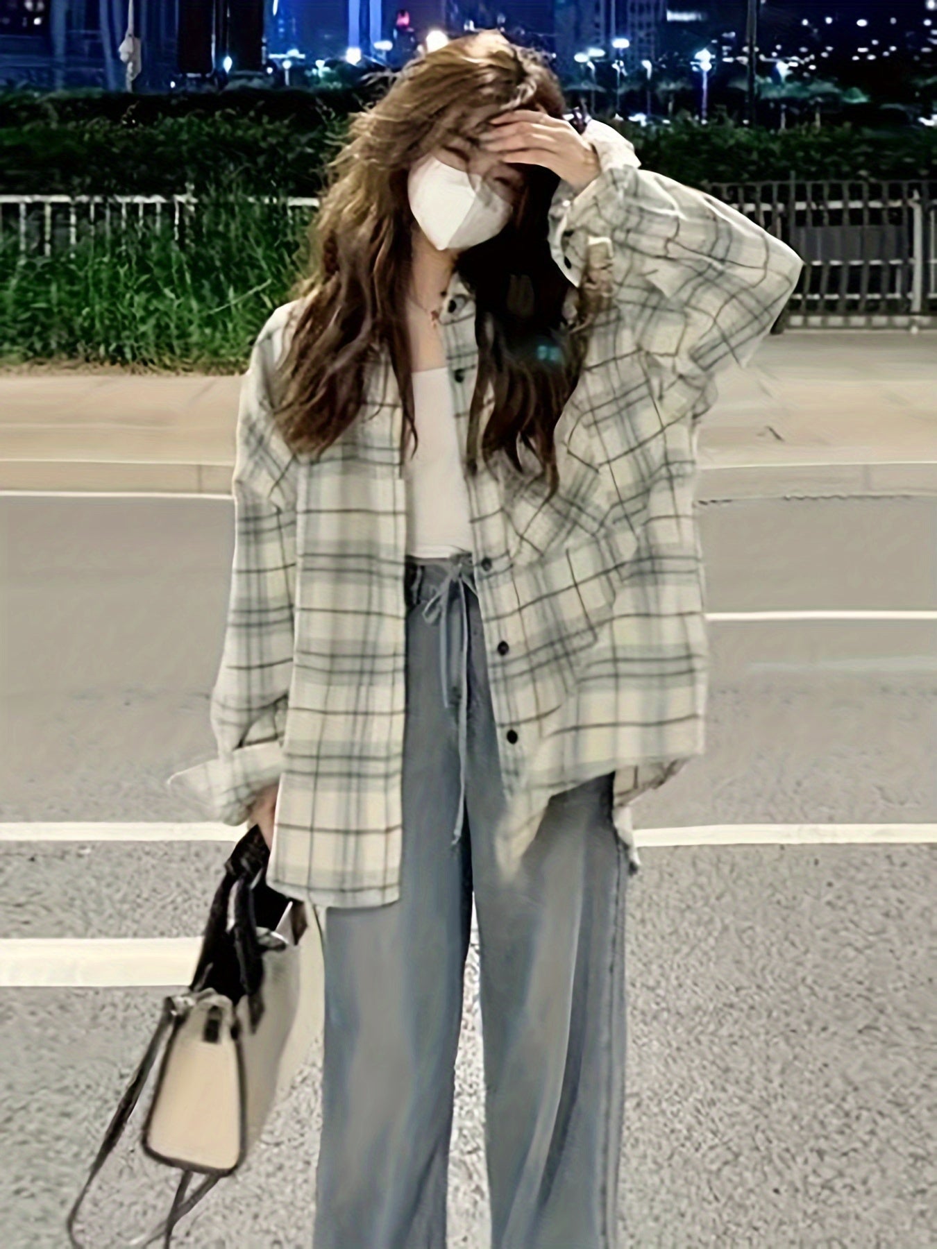 Women's Plaid Long Sleeve Shirt Fall Casual Woven Polyester