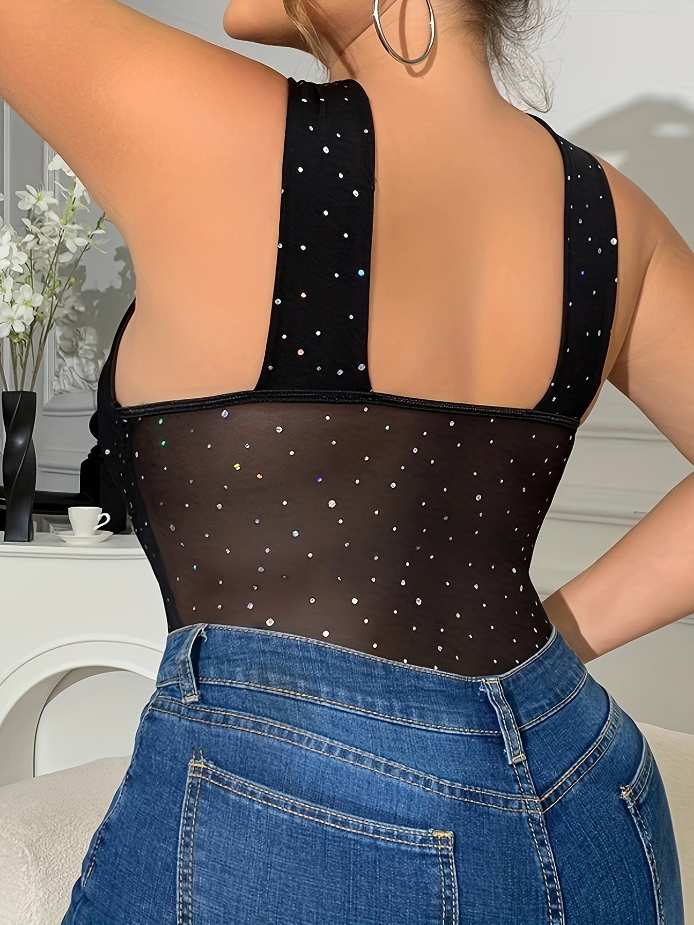 Women's Corset Body Suit Mesh Sequin Waist-Cinching Plus Size Lingerie