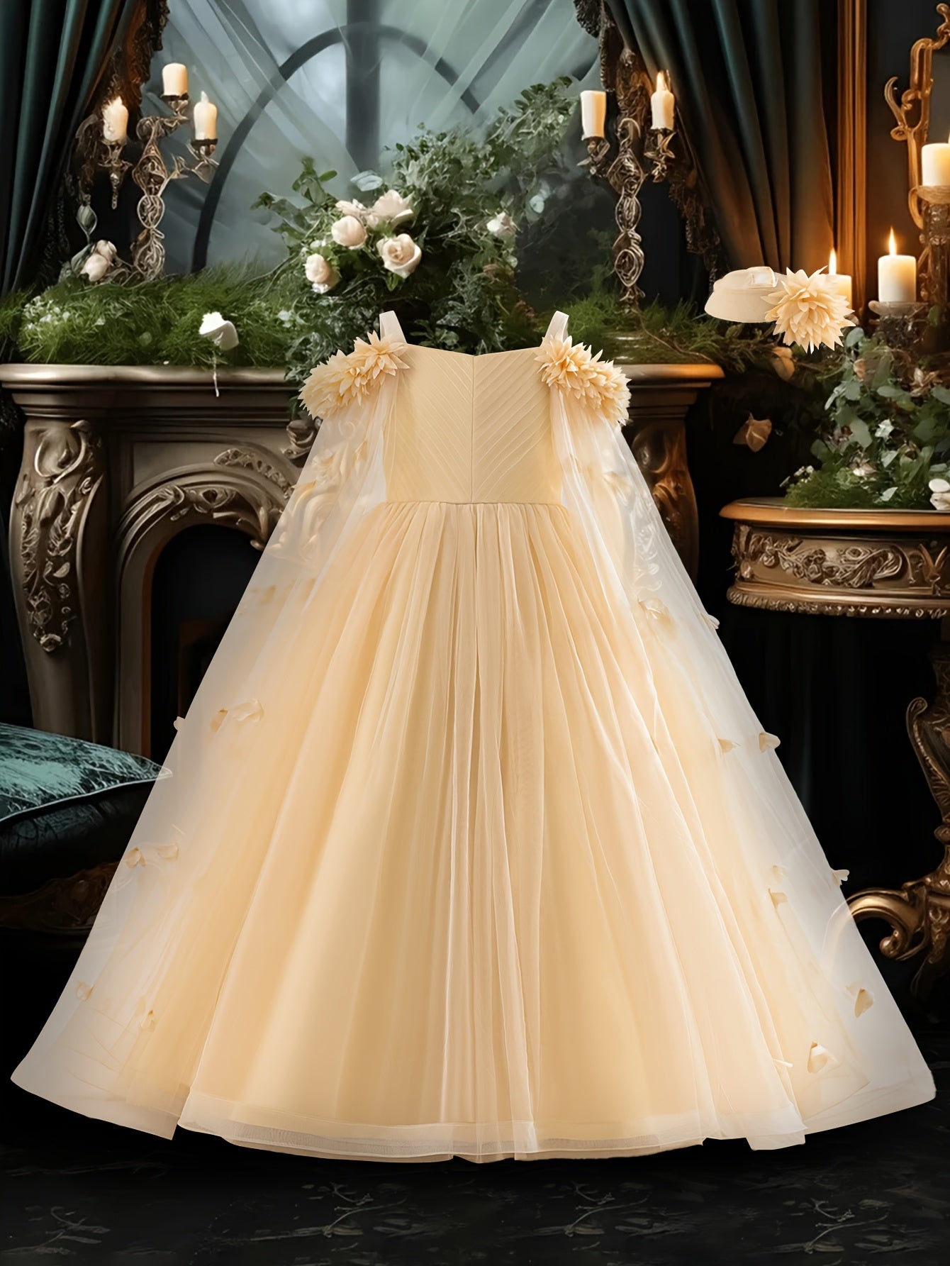 Girls Light Blue Off-Shoulder Floral Dress for Girls Weddings Parties and Performances