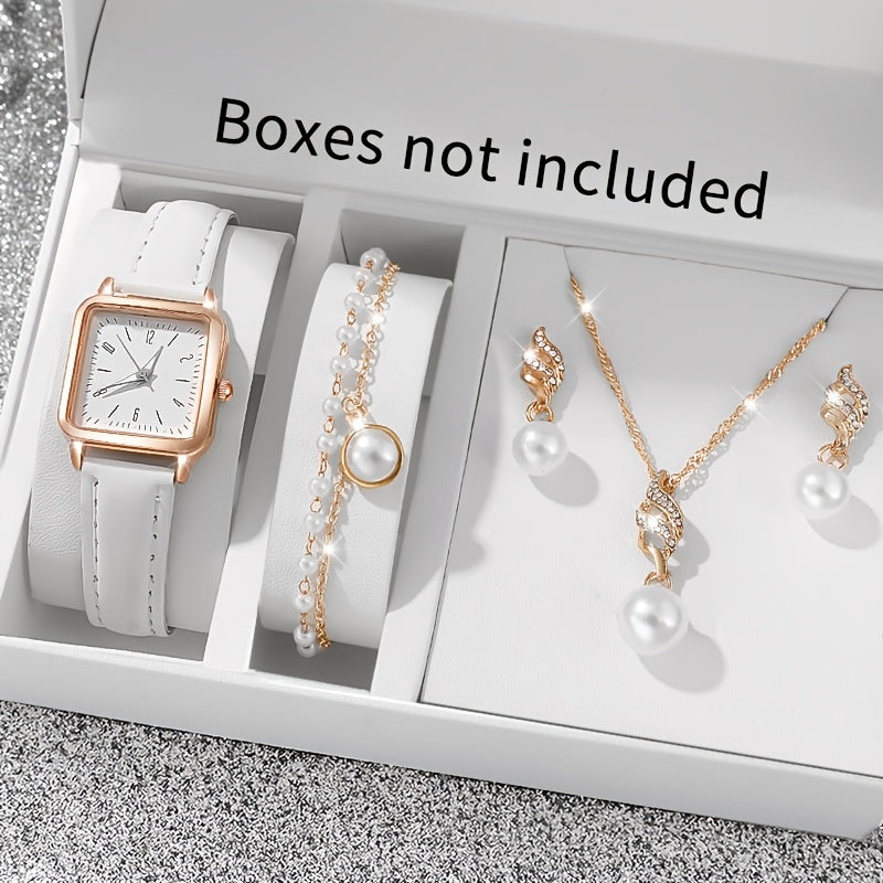 5 ta ayollar uchun kvadrat kvarts soatlari to'plami, sun'iy charm bilan ta'minlangan va elektron mexanizm bilan