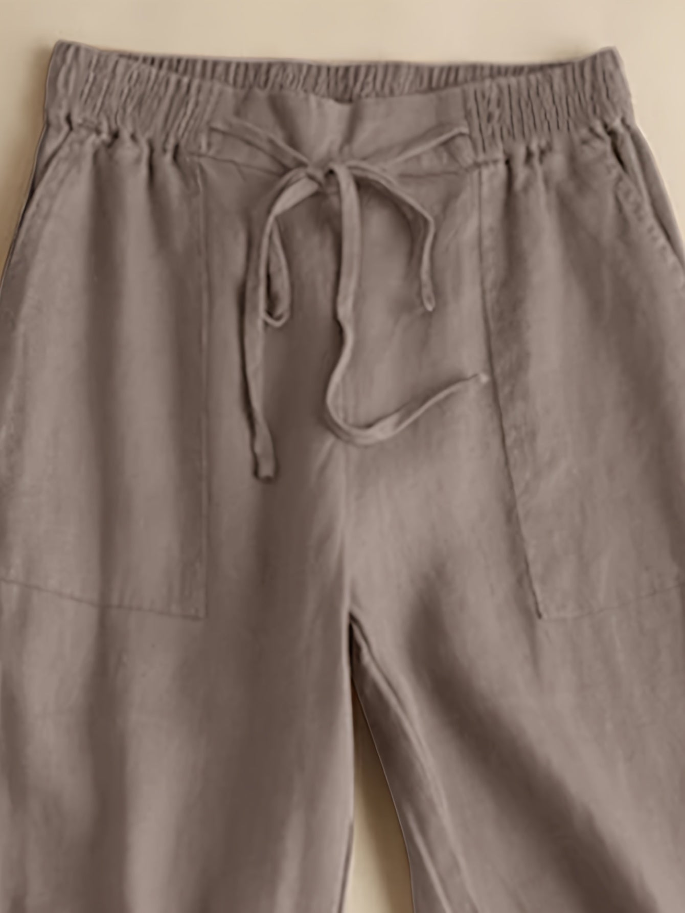 Plus Size Solid Pocket Straight Leg Pants, Casual Drawstring Elastic Waist Women's Clothing