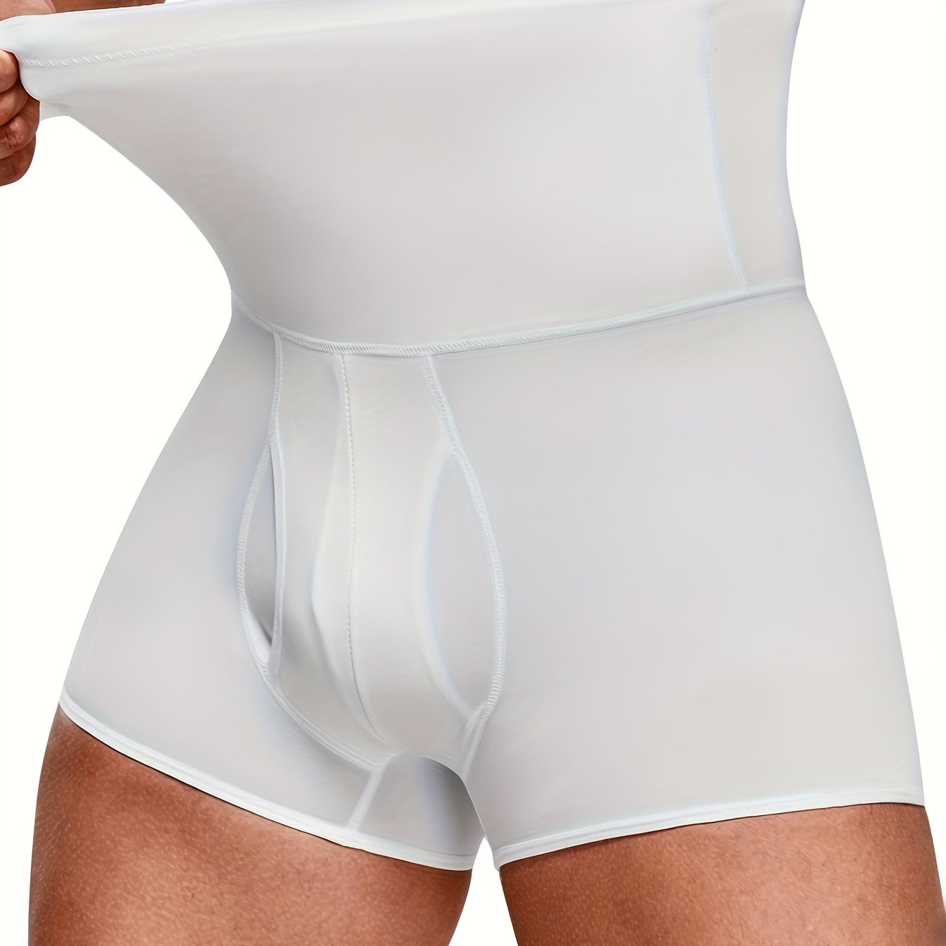 Мужские боксеры с высокой талией для похудения, моделирующие, с контролем живота, дышащий нейлон, бежевый