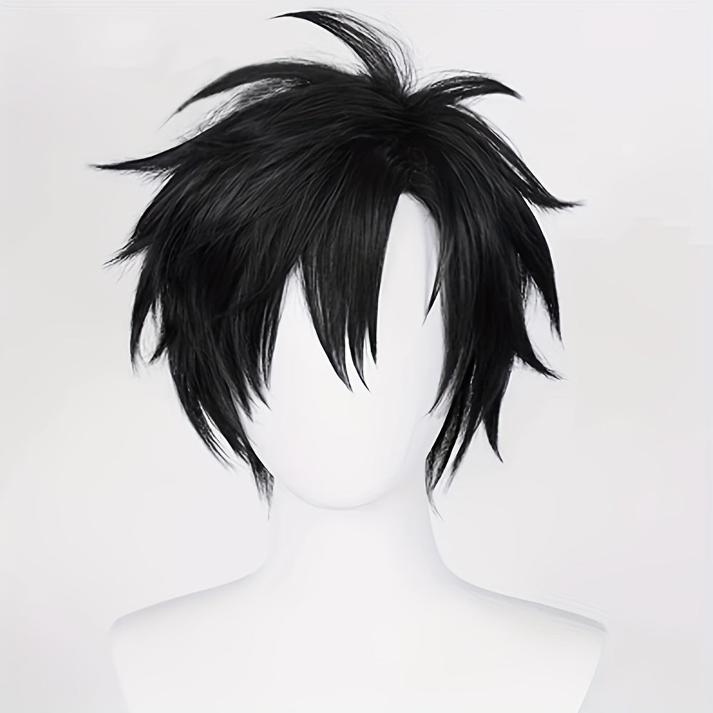 Short Black Synthetic Wig for Cosplay and Daily Wear, Fluffy Natural Look