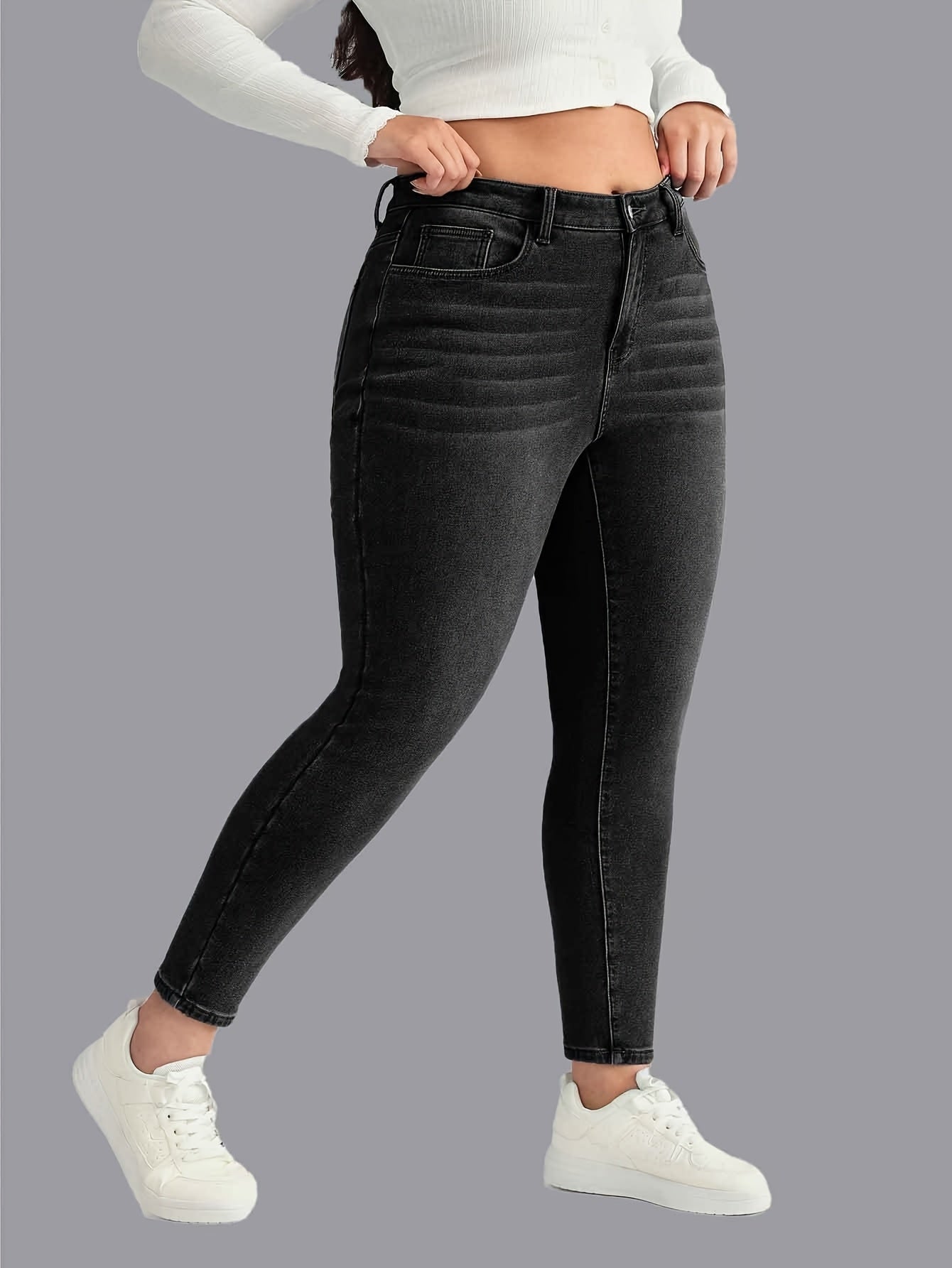 Women's Black Skinny Jeans Mid-Rise Slim Fit Casual Denim