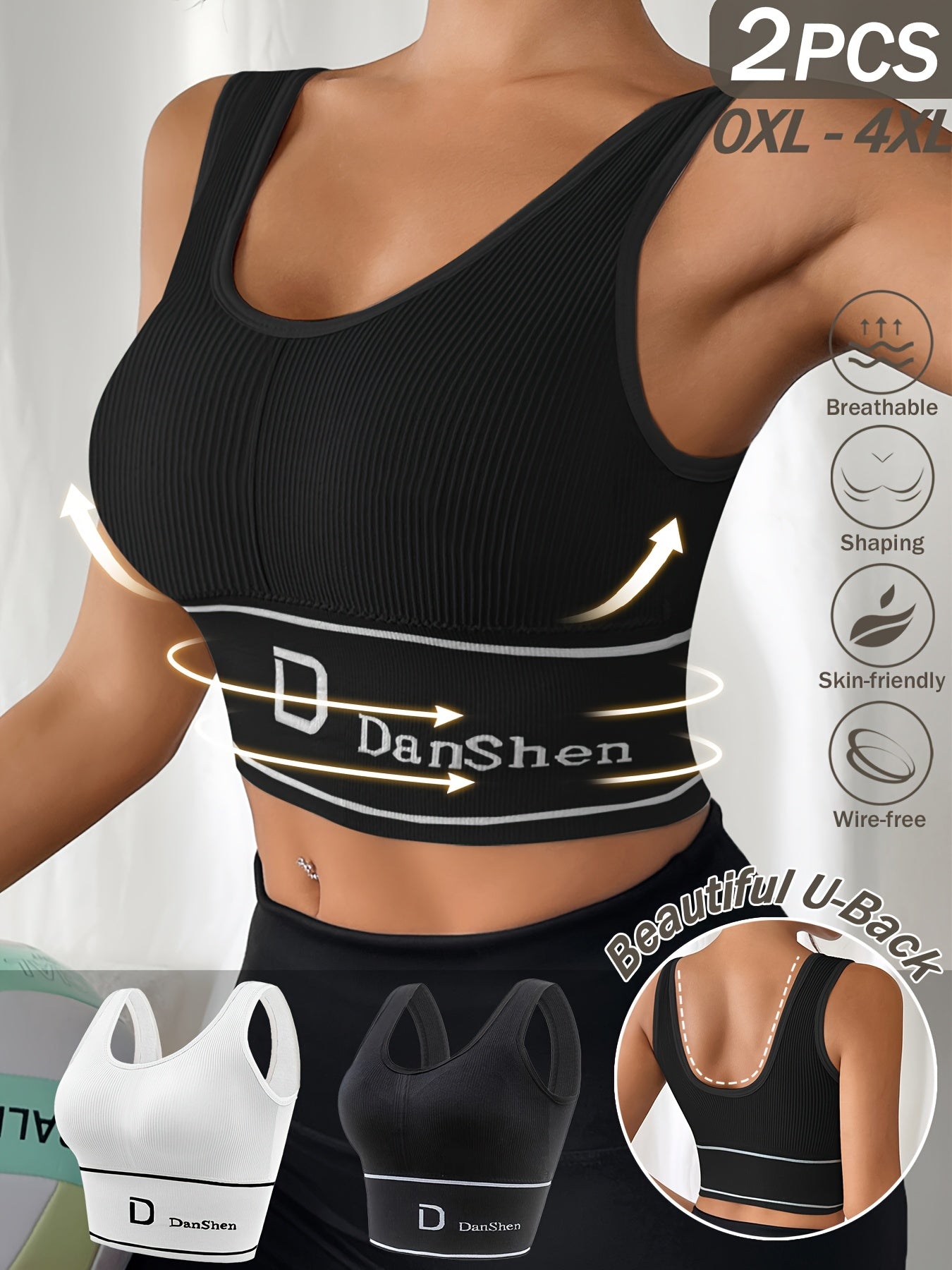 Plus Size Sports Bras Women Removable Pads Ribbed Elastic Yoga Running Set
