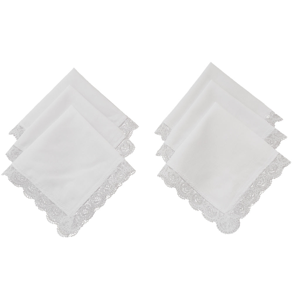 Set of 6 White Lace Trim Handkerchiefs for Wedding Decor and DIY Projects 9.8 Inches