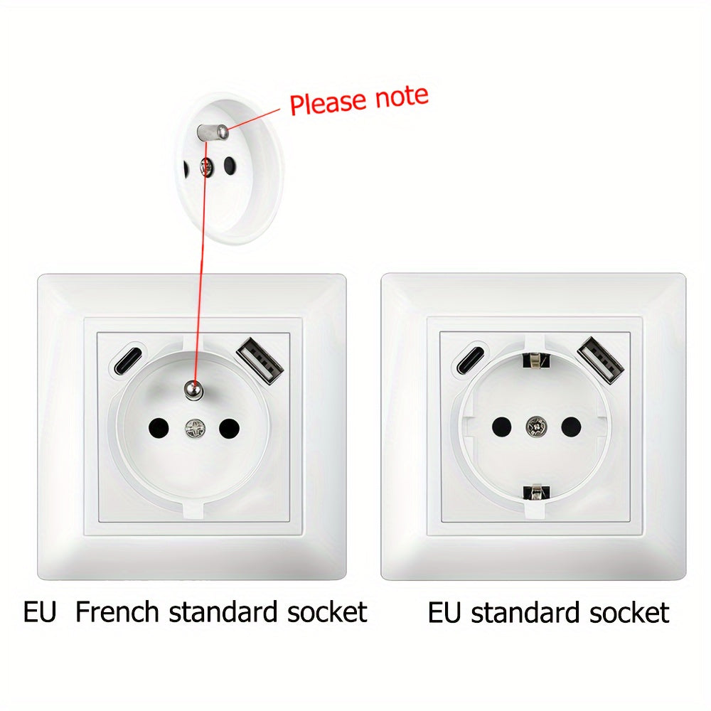 EU Type-C USB Wall Socket Flame Retardant PC Panel 110V-250V 16A Standard Socket