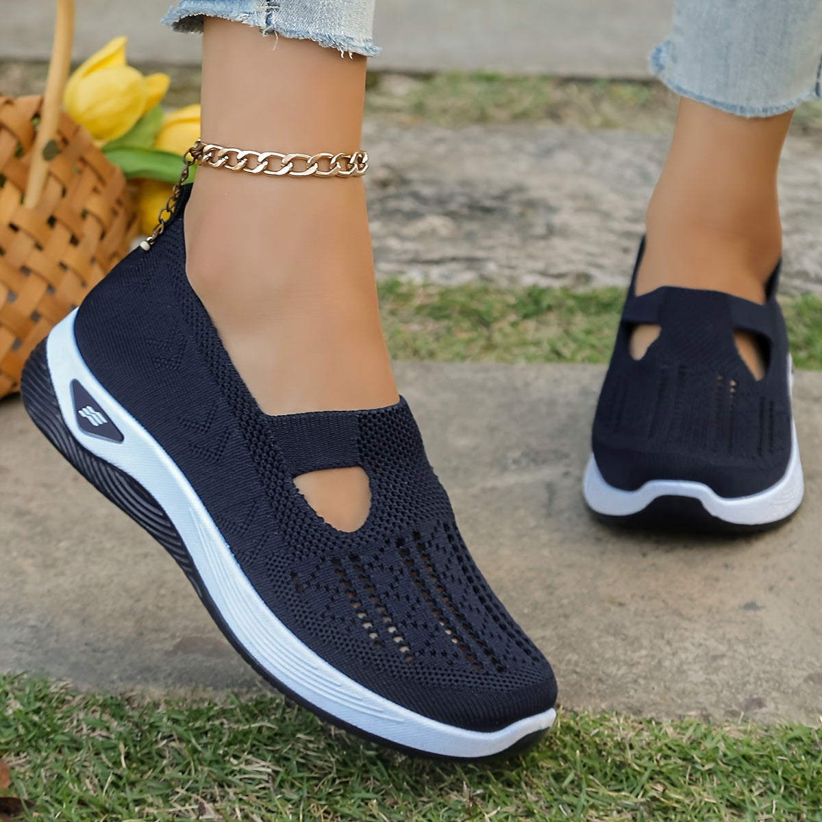 Women's Slip-On Running Sneakers Breathable Fabric Rubber Sole All-Season