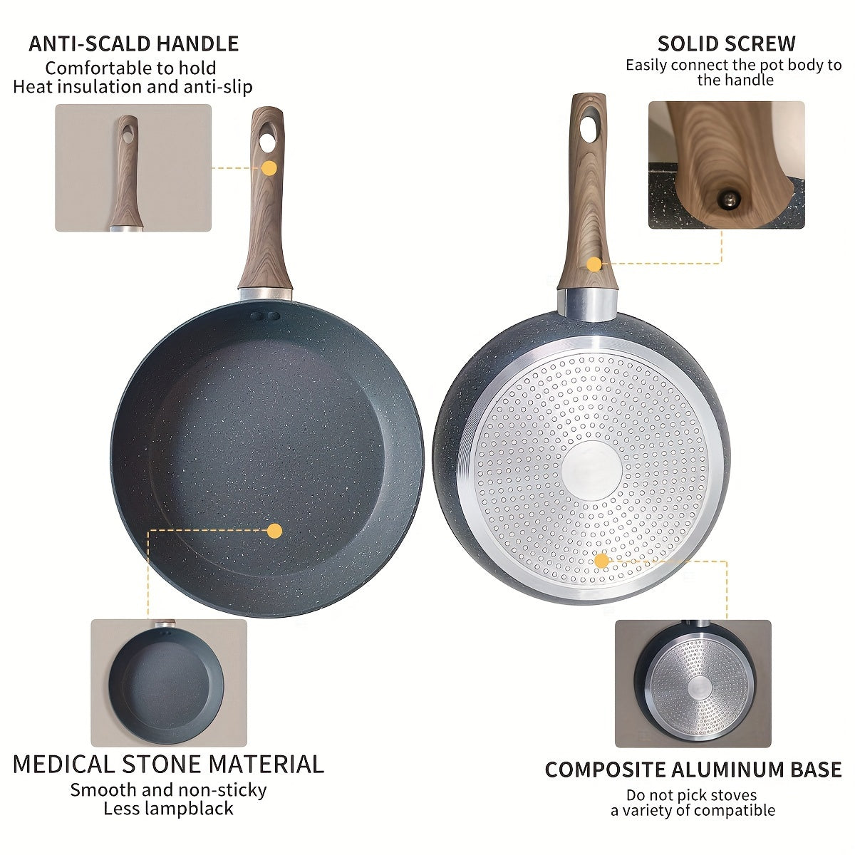 Non-Stick Aluminum Frying Pan Gray Granite Stone Induction Gas Stove Cookware