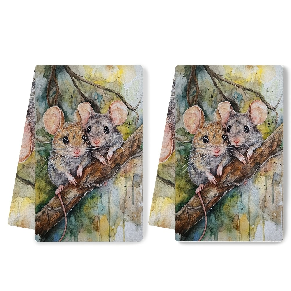 Juego de 2 toallas de cocina ultra suaves con diseño de pareja de ratones, 40x60 cm, absorbentes