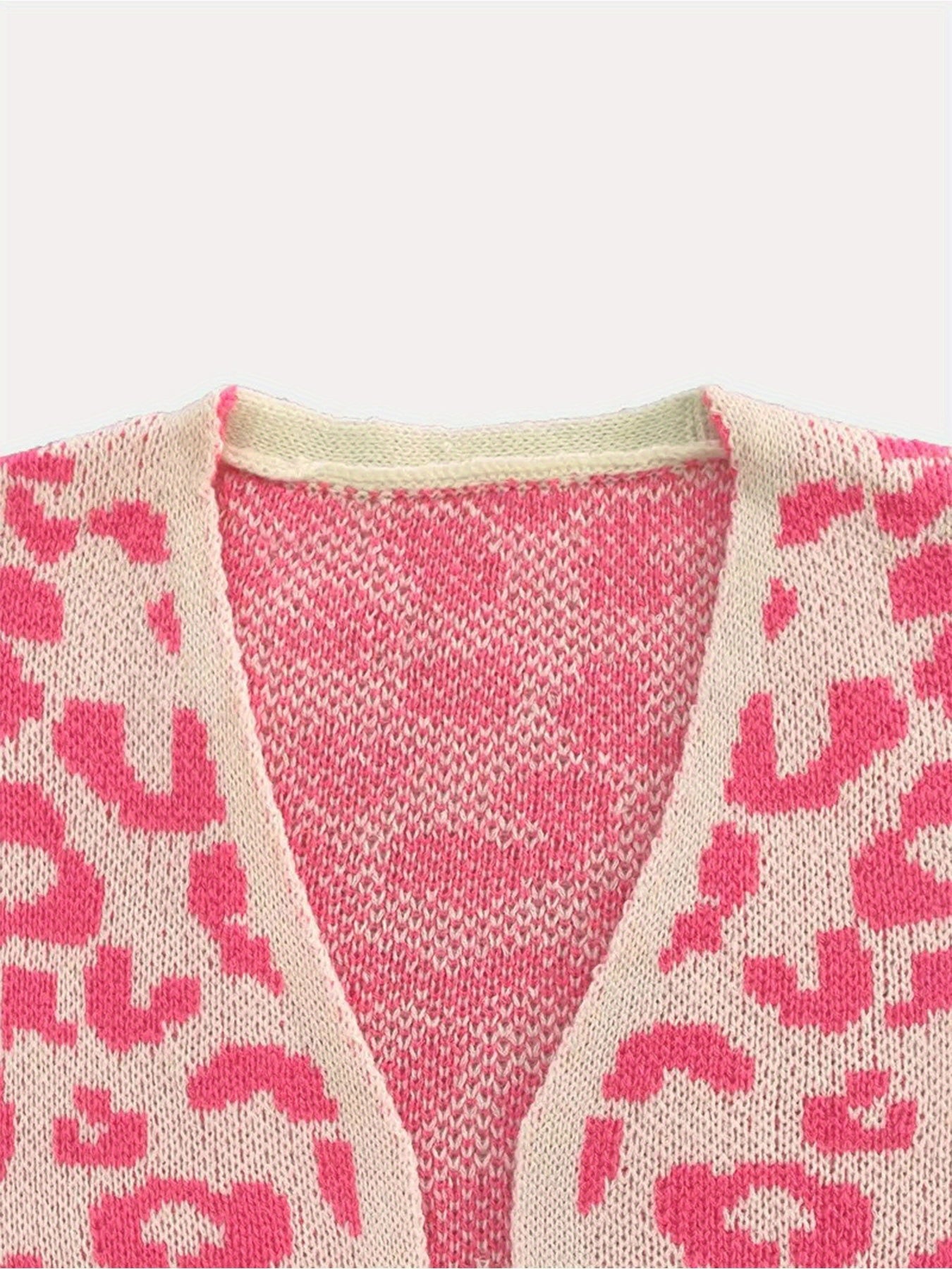 Women's Leopard Print V-Neck Cardigan Long Sleeve Open Front Sweater