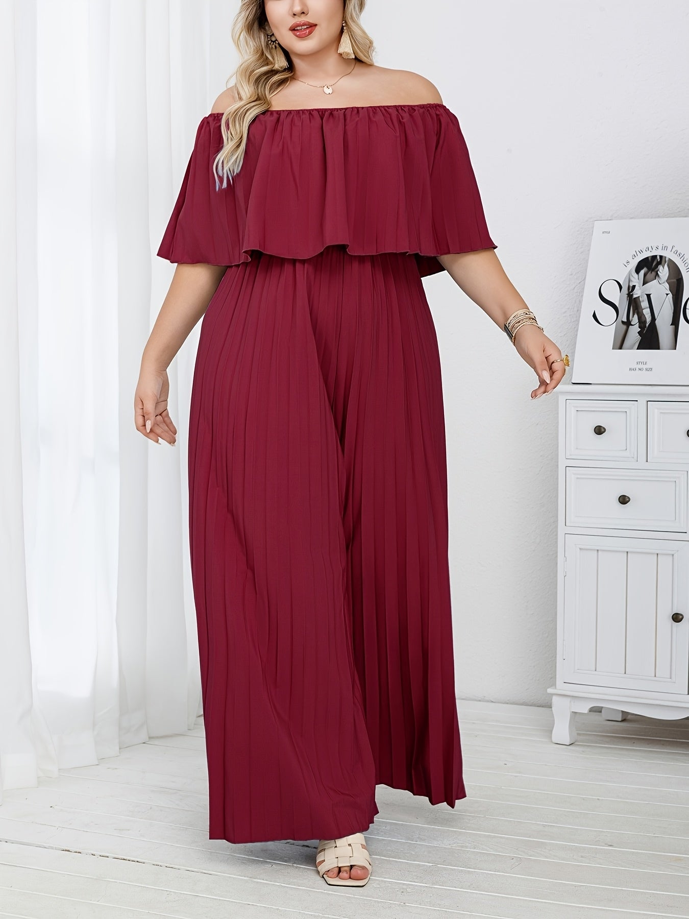 Women's Plus Size Beige One-Shoulder Loose Jumpsuit