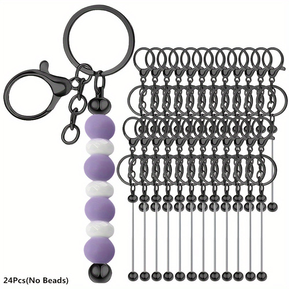 Set of 24 Metal Beadable Keychain Bars Unfinished DIY Jewelry Charms for Pendants and Keychains