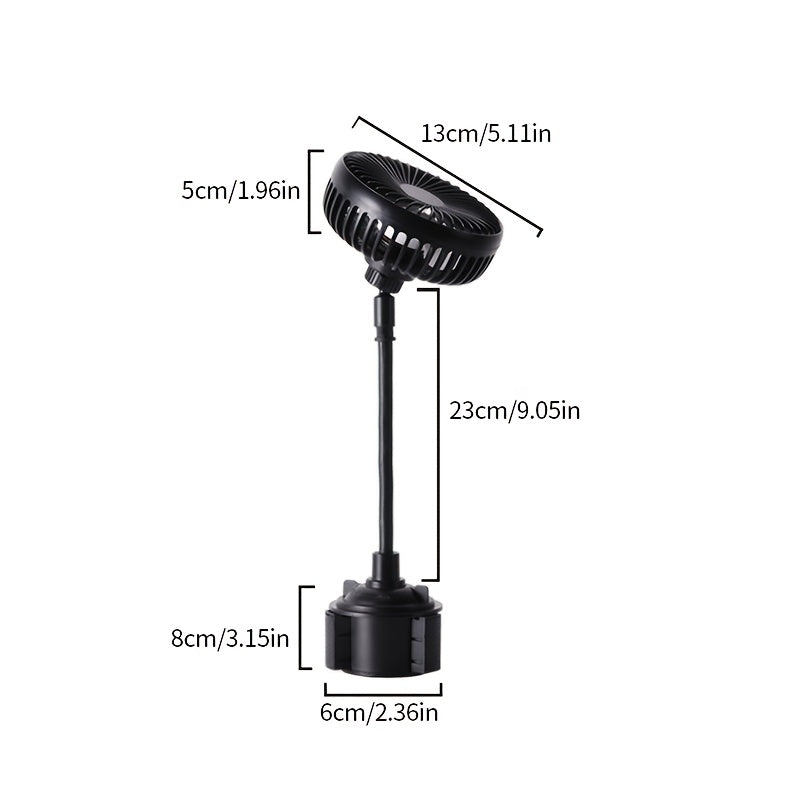 Car Fan with Cup Holder, USB Powered, Multi-Angle Rotation, Compact and Quiet
