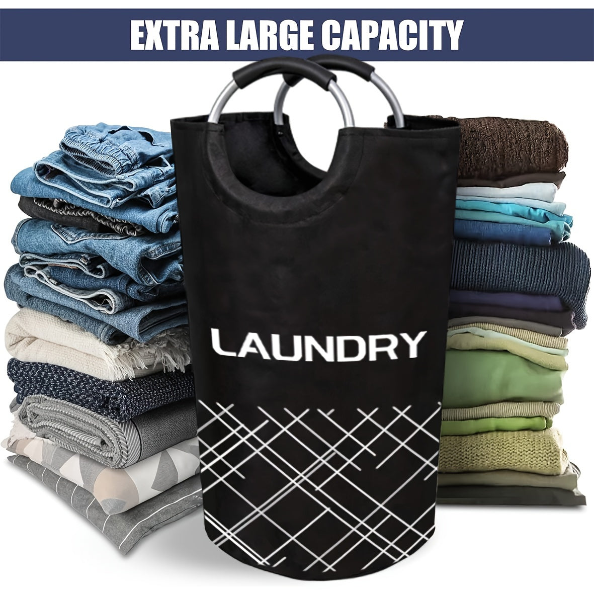 Large Capacity Laundry Basket Waterproof Fabric Foam Handles Collapsible Tall Clothes Organizer