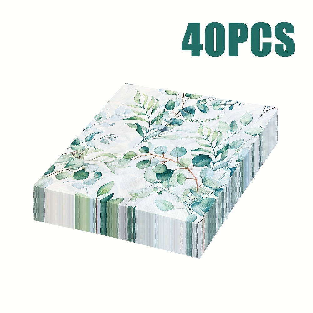 Qayta ishlatiladigan salfetka to'plami, Eucalyptus bargi bosimi, 20, 40, 60 ta, 2-qavatli, 33 sm