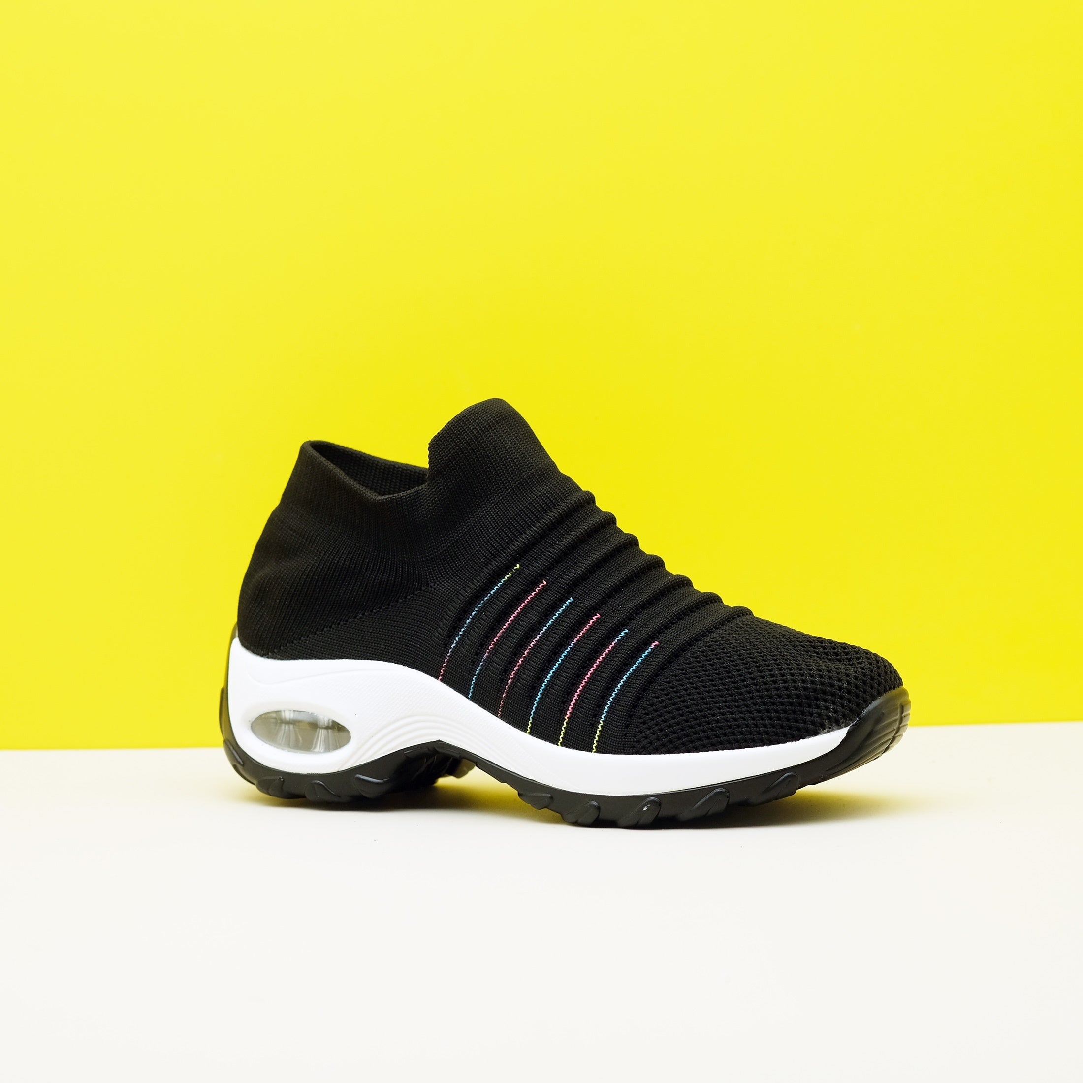 Women's Striped Pattern Chunky Sneakers Casual Slip-On Outdoor Shoes