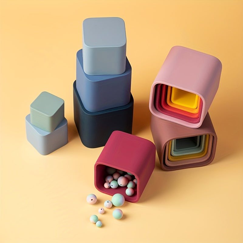 Baby Stacking Toys 5-Piece Silicone Nesting Cups for Early Educational Play BPA Free Safe for Babies 6 Months Plus