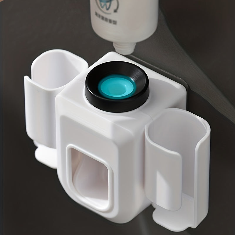 Wall-Mounted Toothbrush Holder with Automatic Toothpaste Dispenser Bathroom Organizer