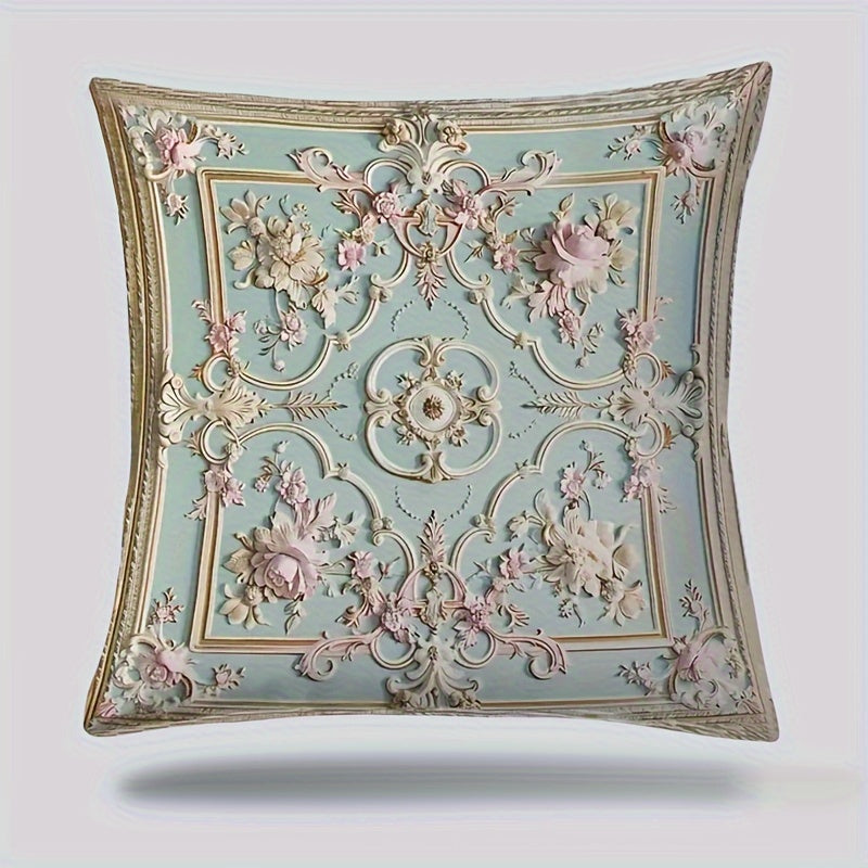 Floral Throw Pillow Cover 44.96x44.96 cm Polyester Zipper Machine Washable Living Room Bedroom