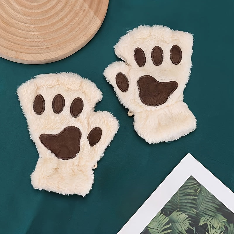 Cartoon Cat Paw Gloves Half-Finger Plush Warm Fashion for Parties