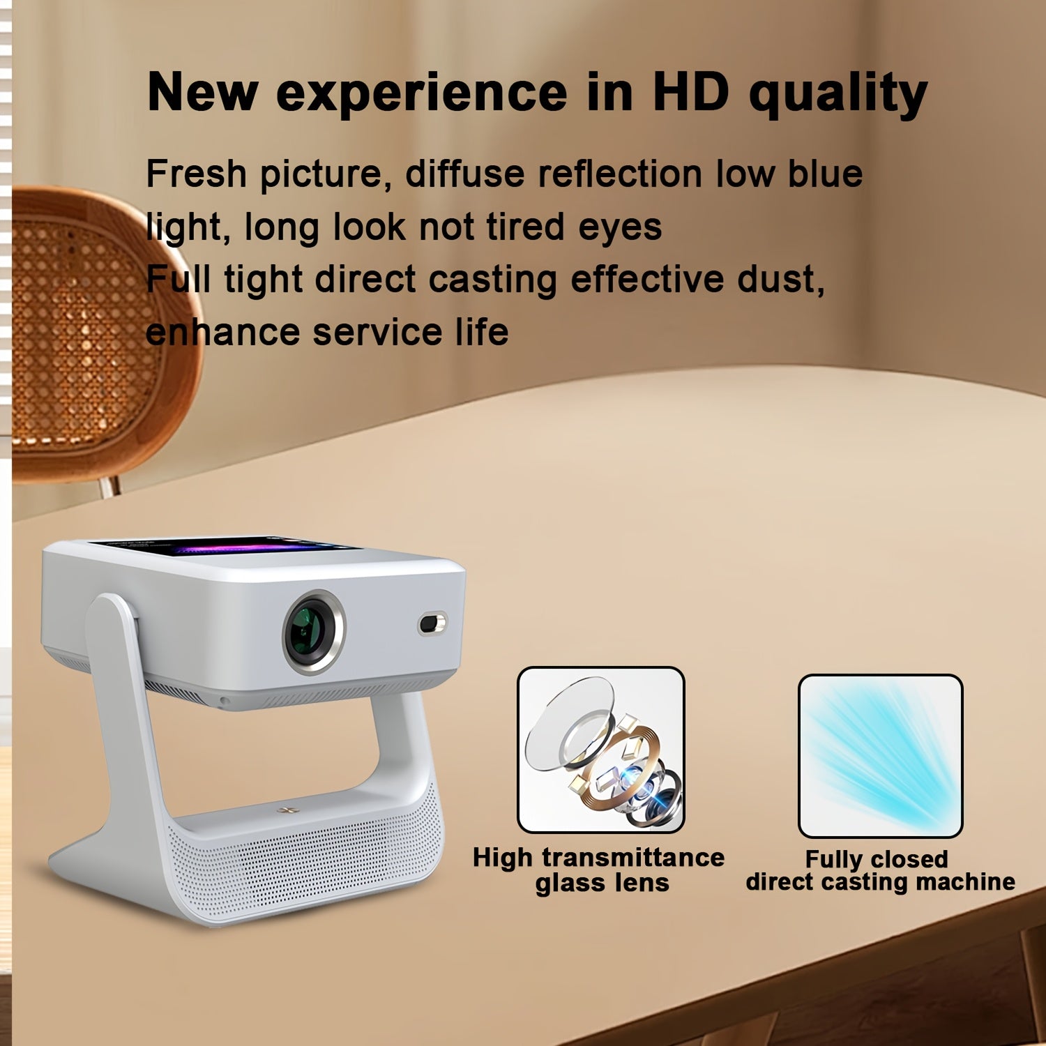 Portable Dual Screen Projector Full HD 4K Support for Home Office Theater