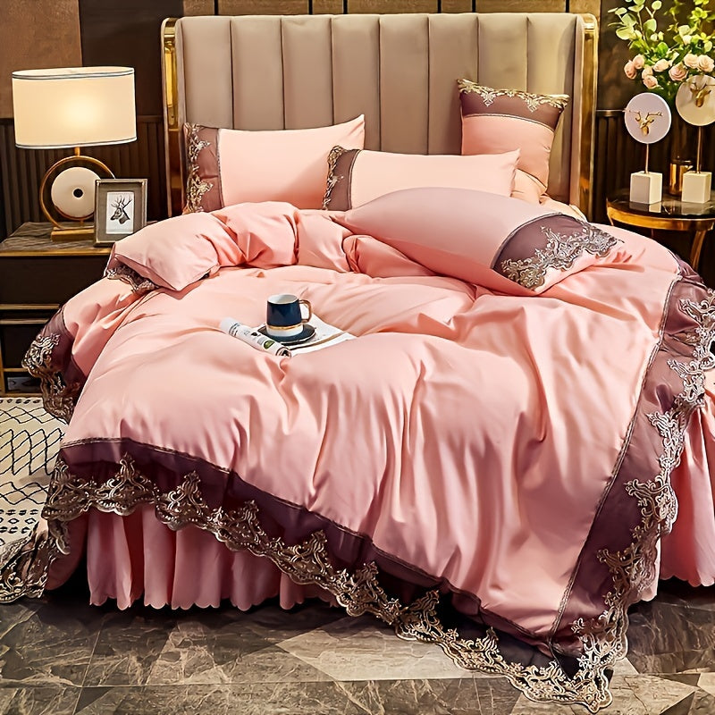 Lace Bedding Set with Quilt Cover and Pillowcases in Multiple Colors Solid Pattern All-Season Polyester