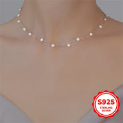 Sterling Silver Pearl Necklace for Women Double-Layer Elegant Clavicle Chain Gift