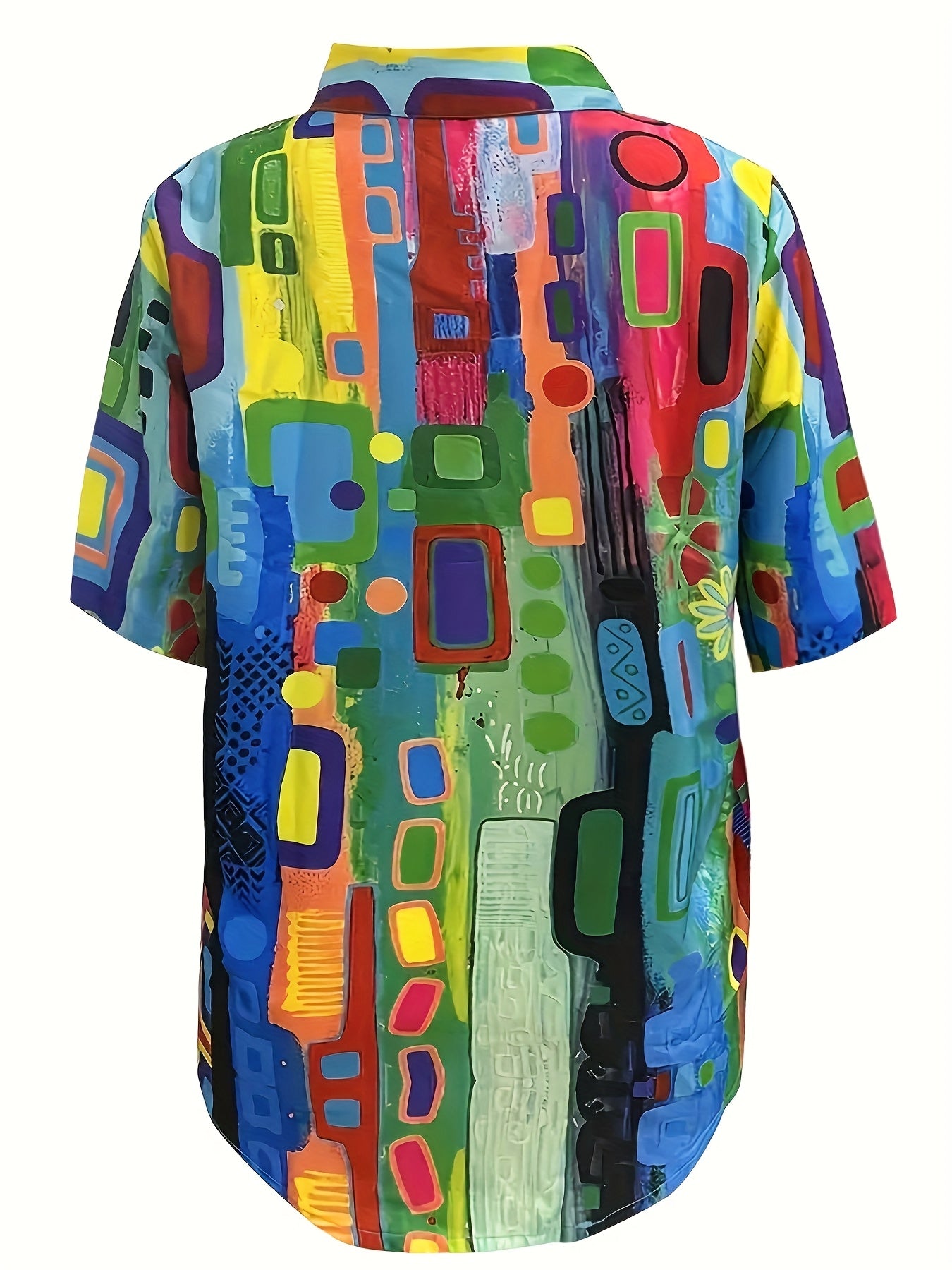 Plus Size Women's Short Sleeve Blouse Vibrant Digital Print Colorful Abstract