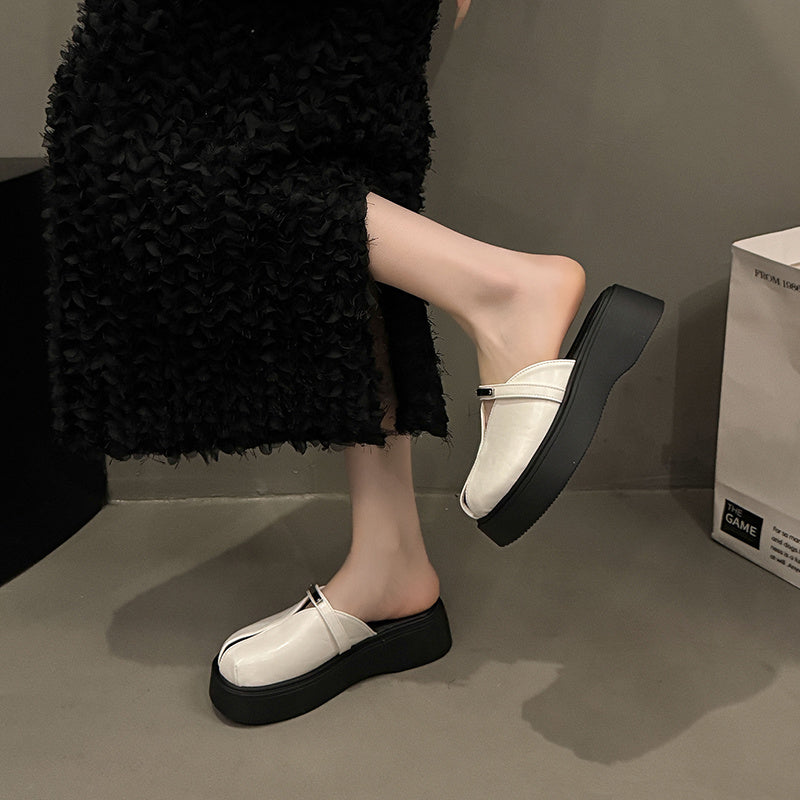 Women Mule Shoes Solid Color Synthetic Cover Platform Heel Summer Casual