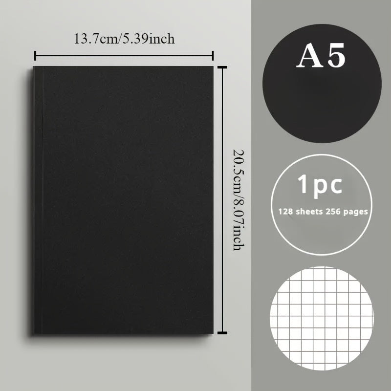 Black A5 Notebook with 368 Pages, Customizable Stickers, Fruit Scented Design