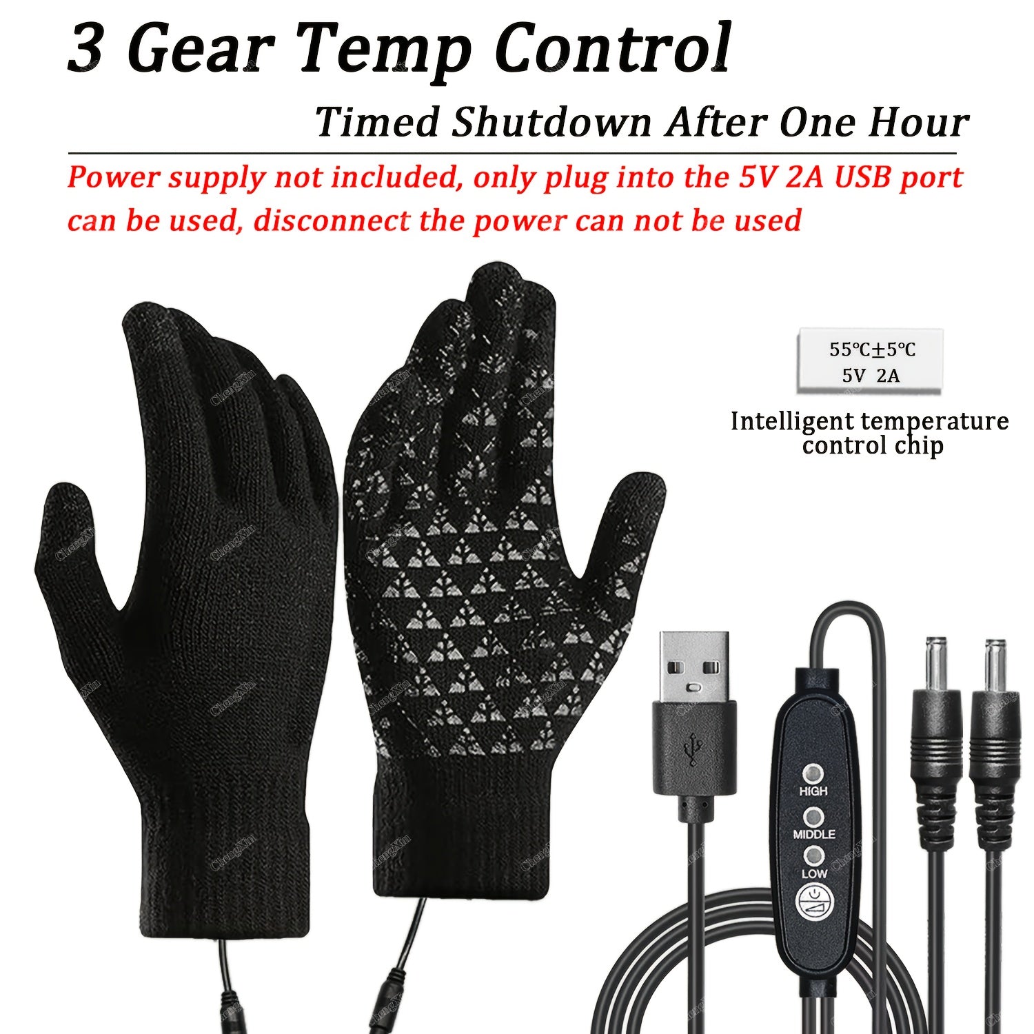 Electric Gloves with Intelligent Temperature Control Three-Speed Adjustment USB Powered Winter Warm Gloves