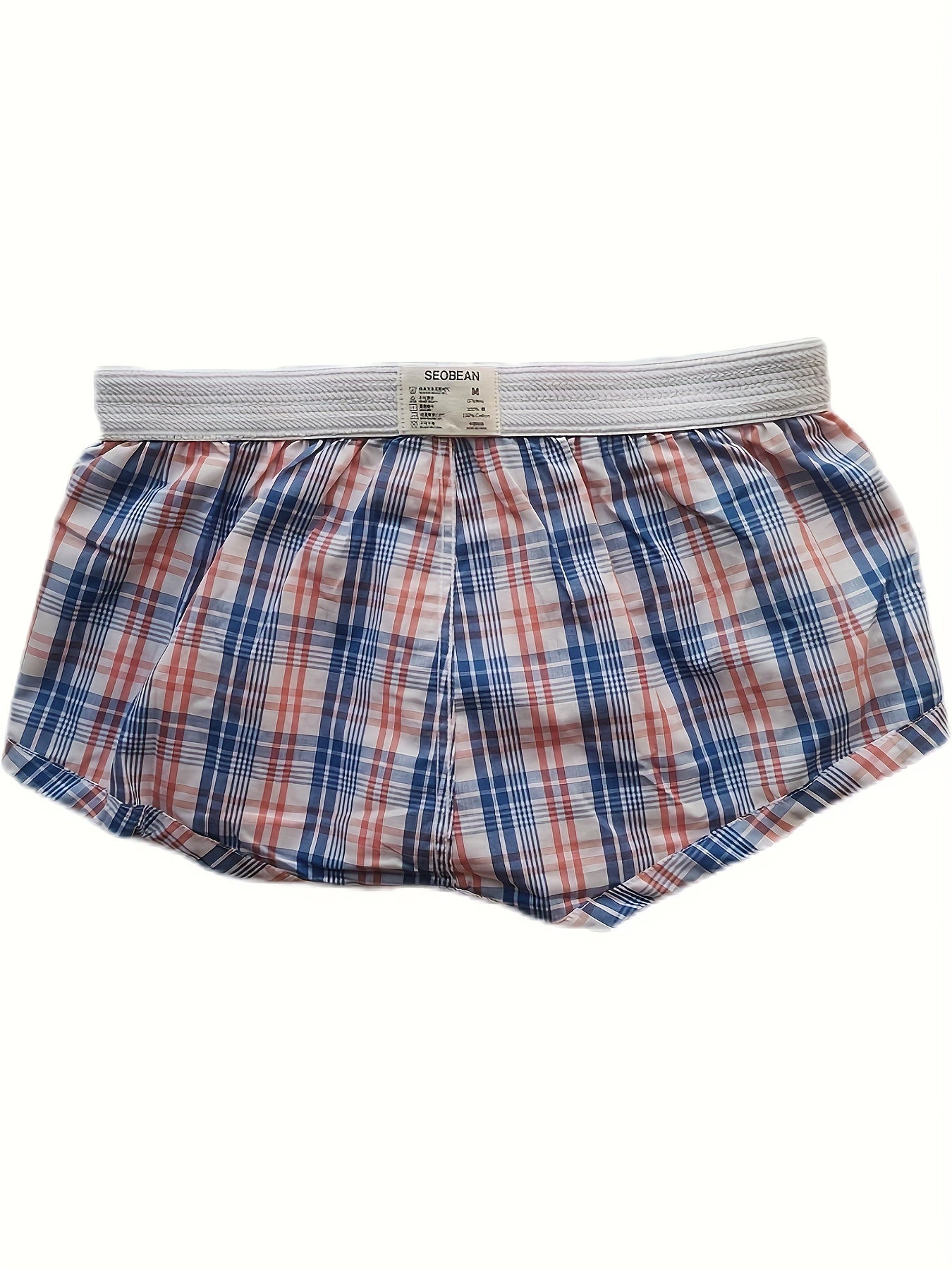 Men's Low Waist Cotton Plaid Underwear with Front Button Opening Shortie