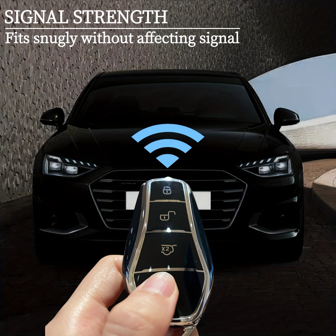 Car Key Shell TPU Soft Flexible Cover for 4-Button Key with Keychain