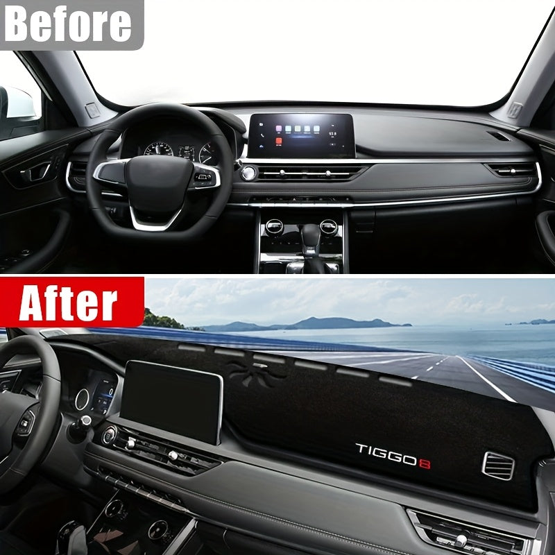 Dashboard Cover for Car - Polyester, UV Protection, Non-Slip, Black with Red Stitching