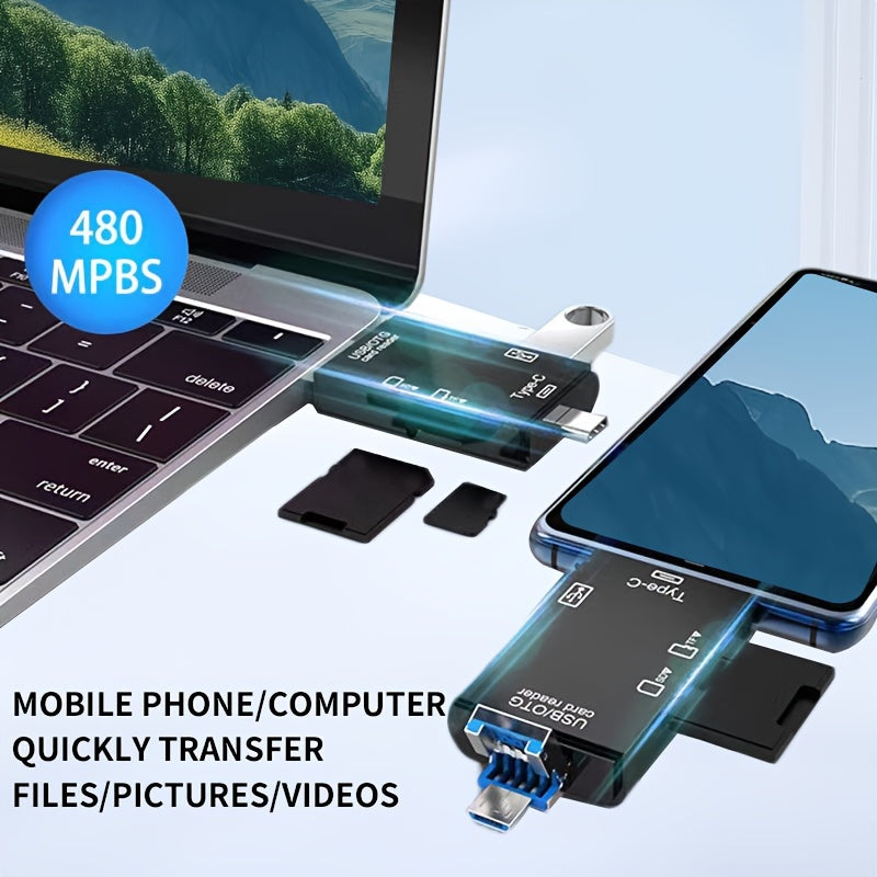 Multi-Functional 6-in-1 OTG Card Reader Adapter for SD TF USB Flash Drive