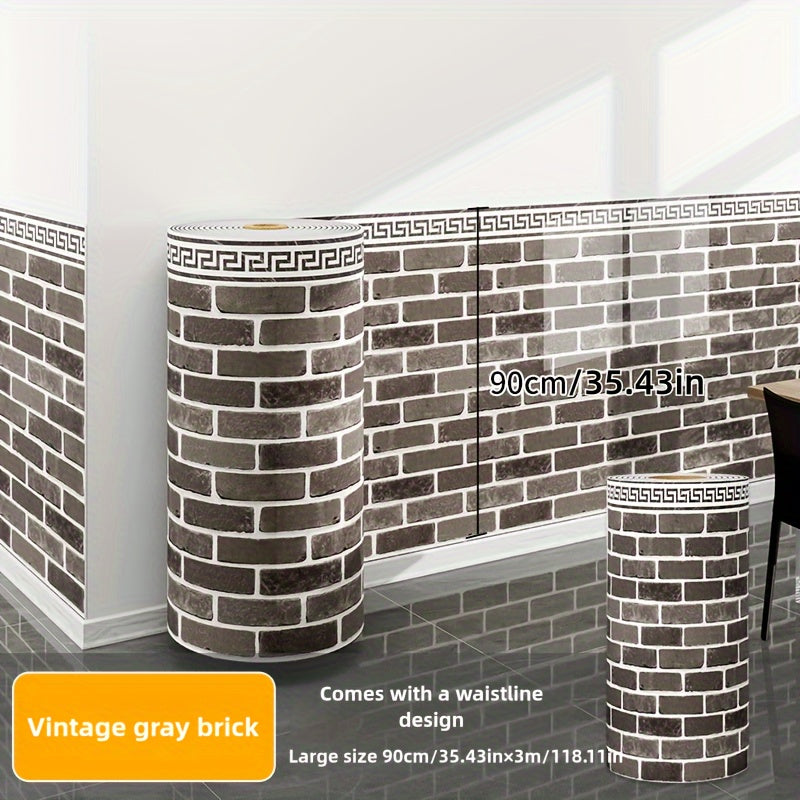 Waterproof PVC Vintage Gray Brick Wall Panel 3D Peel and Stick 90cm x 3m