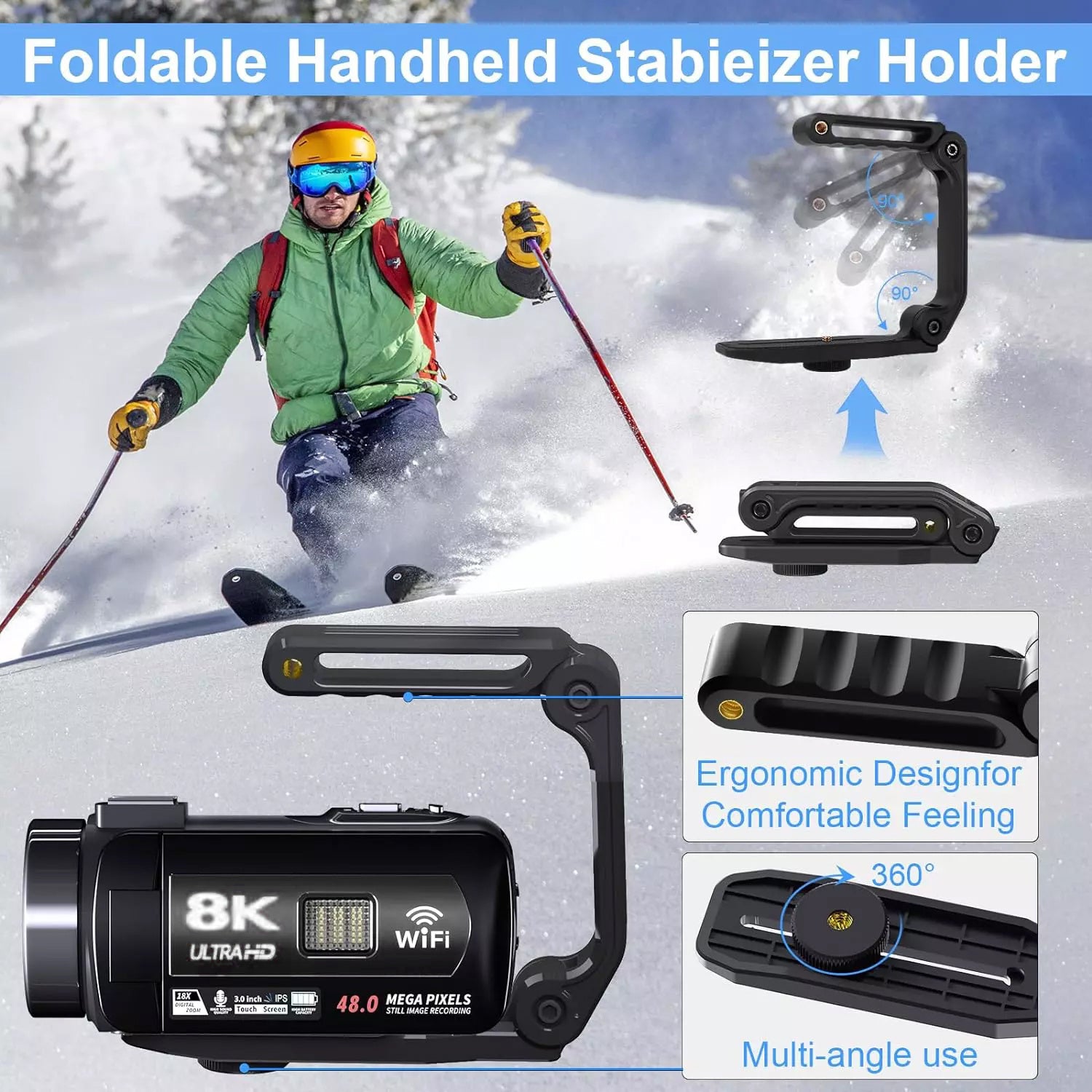 8K 64MP CMOS Action Camera with 18x Digital Zoom Night Vision Touchscreen WiFi Remote