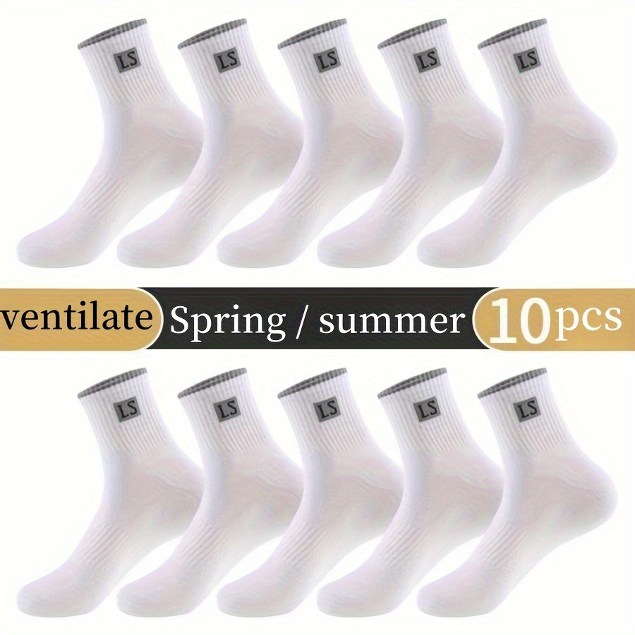 Men's Crew Socks 5 Pairs Breathable Comfortable All-Season Knit Polyester Spandex