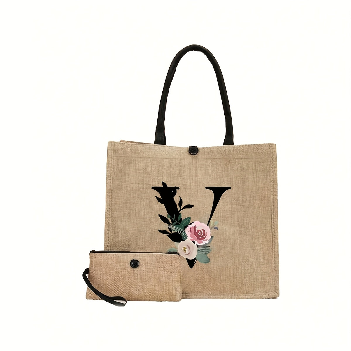 Linen Handbag Large Capacity Travel Makeup Teacher Tote Shopping Bag Khaki