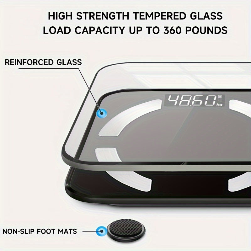 LCD displeyli raqamli hammom tarozi, 181.44 KG sig'im, tana tahlili, mushak va namlik, mobil ilova bilan ulanish, batareya bilan ishlaydi (batareyalar kiritilmagan).