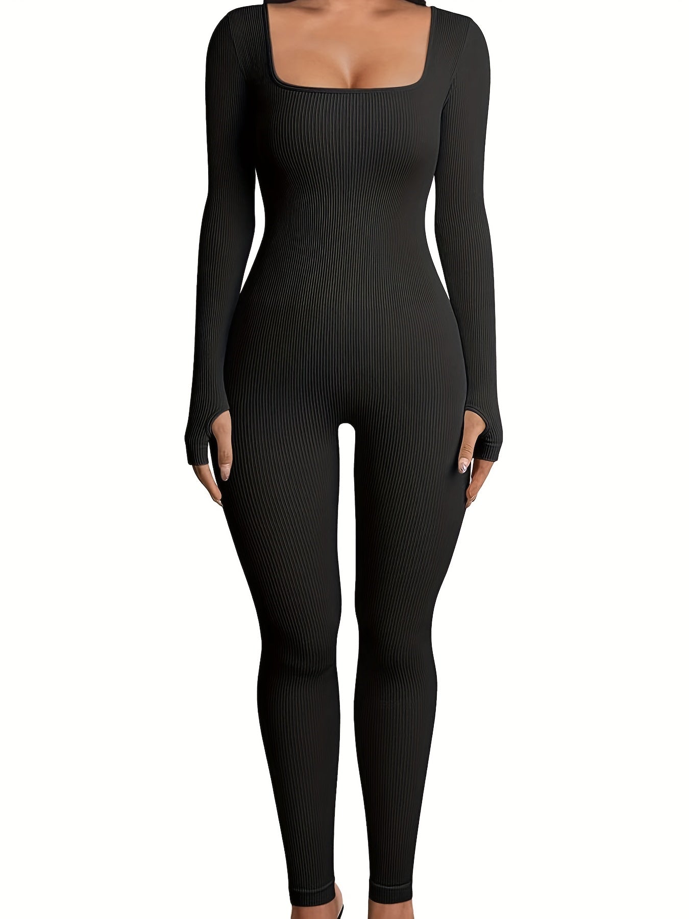 Seamless Body Shaping Jumpsuit for Women Long Sleeve Slimming Shapewear Solid Black