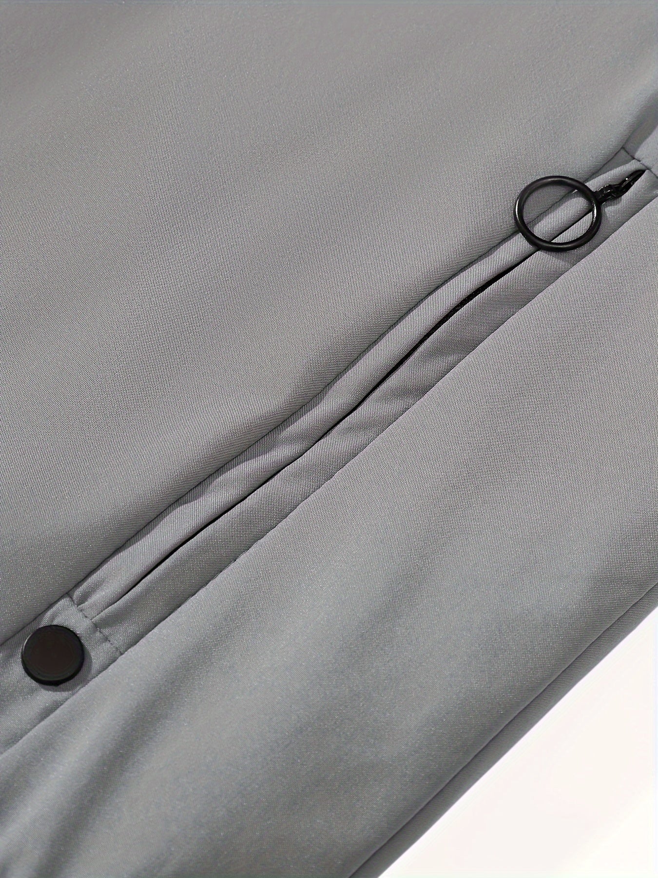 Men's Solid Color Polyester Zipper Jacket with Stand Collar Long Sleeves Casual All-Season