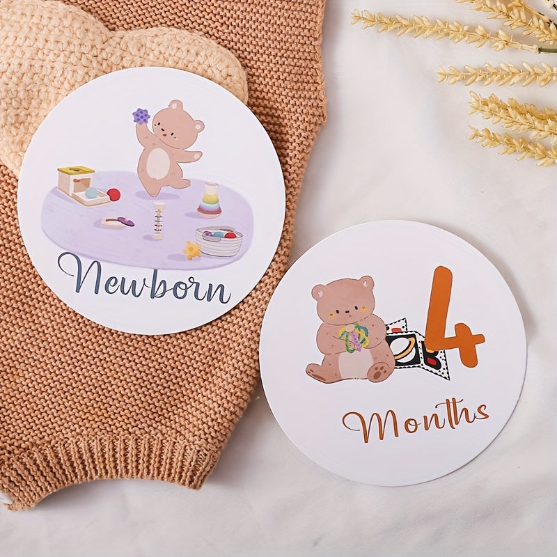 Set de 13 tarjetas de hitos para bebés para fotos mensuales y seguimiento del crecimiento con diseño adorable de oso