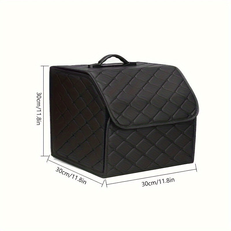 Black Quilted PU Leather Car Trunk Organizer for SUV Sedan Storage