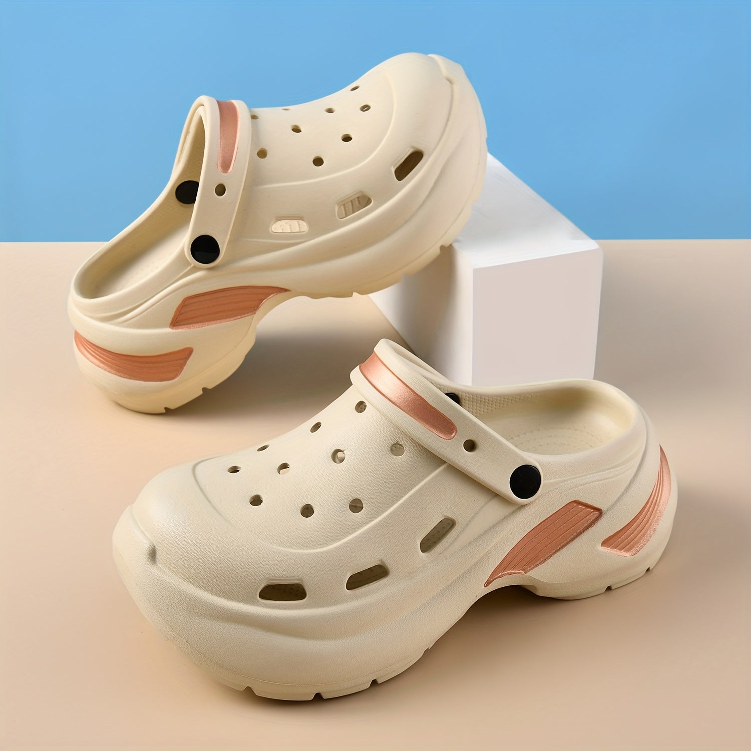 Women’s EVA Clogs Non-Slip Summer Casual Sandals White Blue Accents