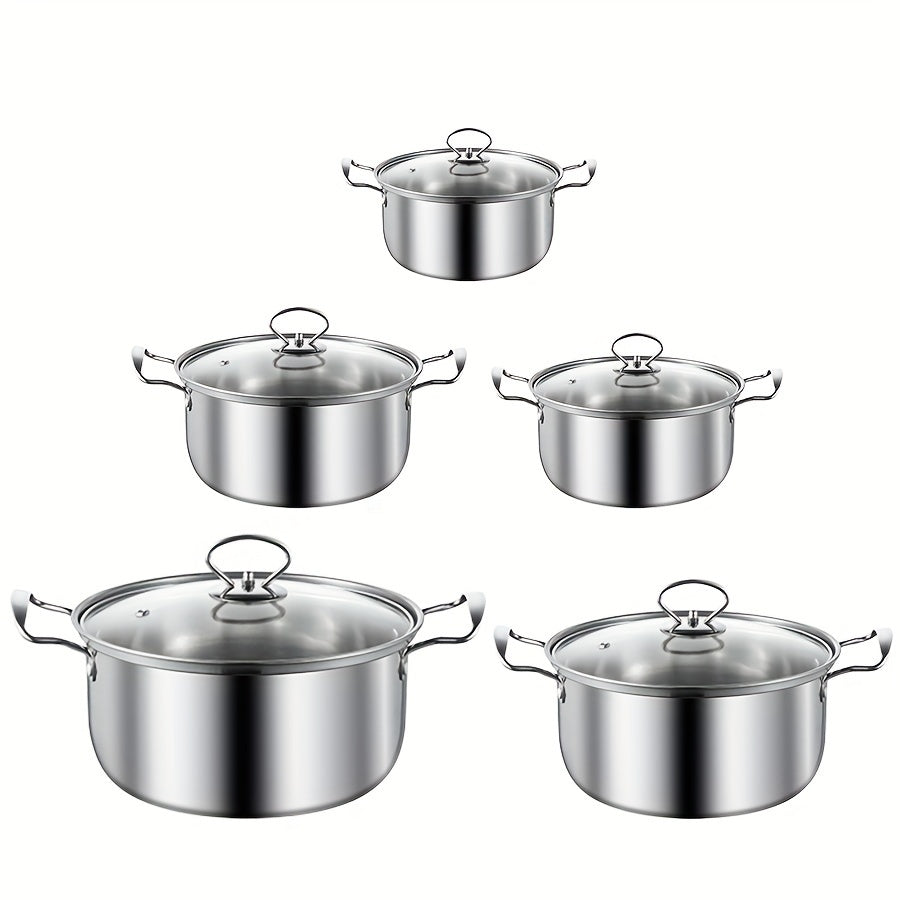 10-Piece Stainless Steel Cookware Set with Pots and Lids 16cm-24cm
