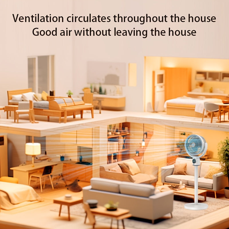 Uy, ofis, yotoqxona uchun keng burchakli havo oqimi bilan 3 tezlikli vertikal pol ventilyatori, USB bilan quvvatlanadigan, qo'lda ko'tariladigan quvur bilan oq rangda.