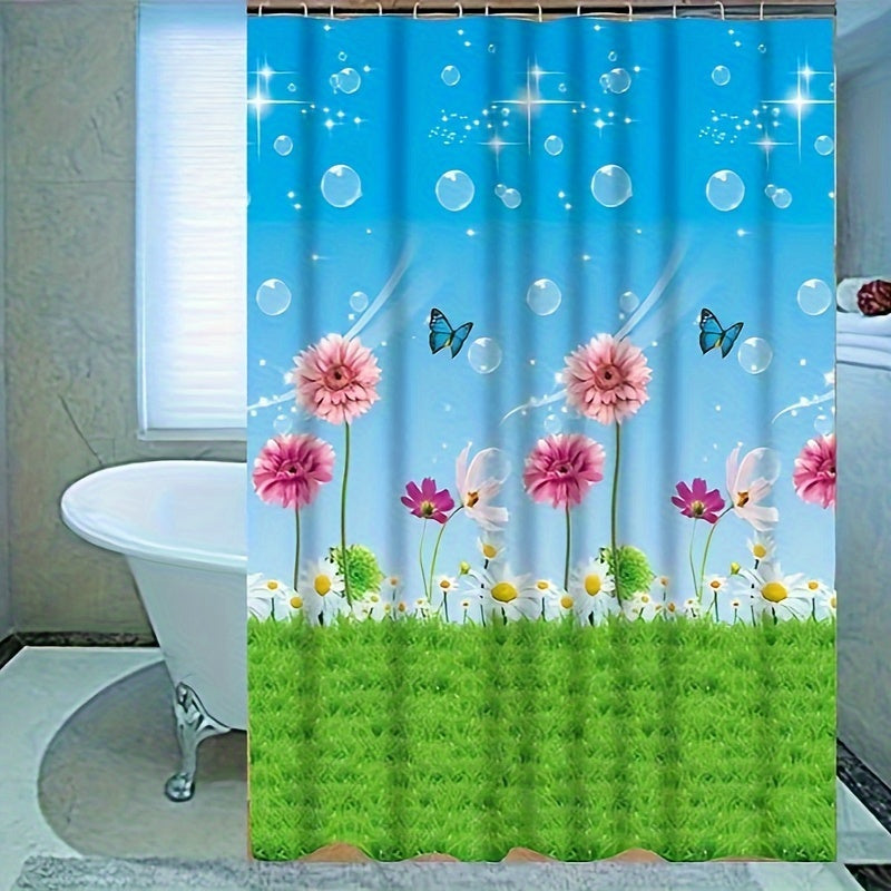 PEVA Waterproof Shower Curtain Anti-Fouling No Punching Includes 12 Hooks