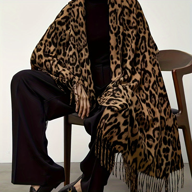 Ayollar uchun Leopard bosma fleece sharf, kundalik tashriflar uchun issiq shalvar